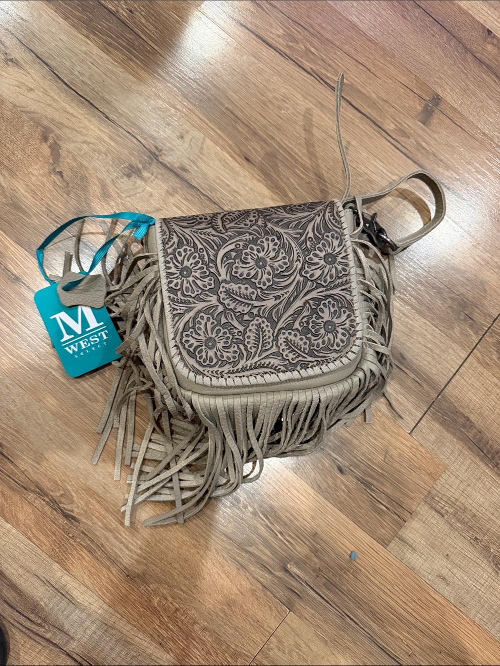 Montana WEST Taupe Floral Tooled Fringe Crossbody Bag